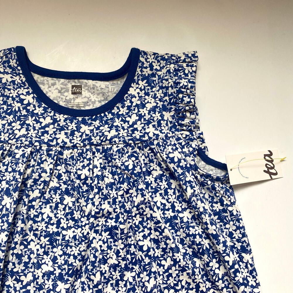 NEW Tea Collection Blue Floral Ruffle Dress - Picture 2 of 2